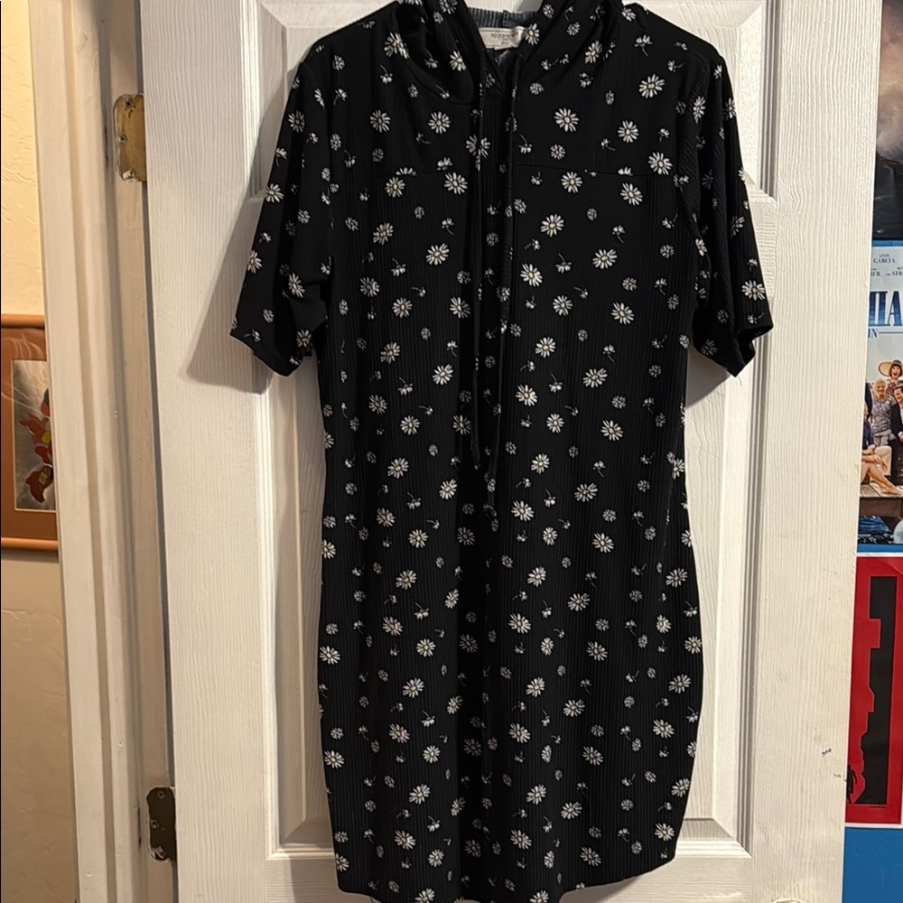 N.Y.L.A. Black and White Midi Shirt Dress with Mandarin Collar